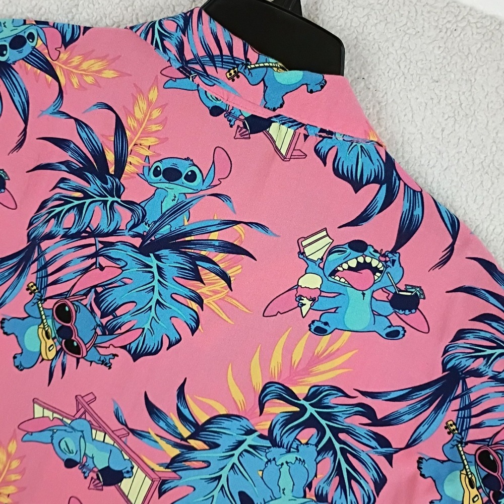 Disney Stitch Button Up Shirt Men 3XL Pink Tropical Lilo & Stitch Hawaiian Rayon - Picture 7 of 10